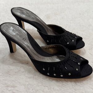 Michelle D Elegant Black Beaded Heels